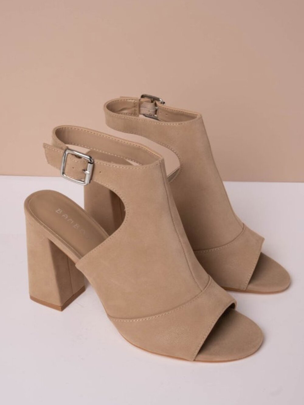 Bamboo Nider Peep Toe Taupe Sueded Heel